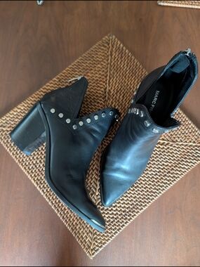 Marc Fisher Dayne Black Leather Studded Pointed Toe Ankle Booties